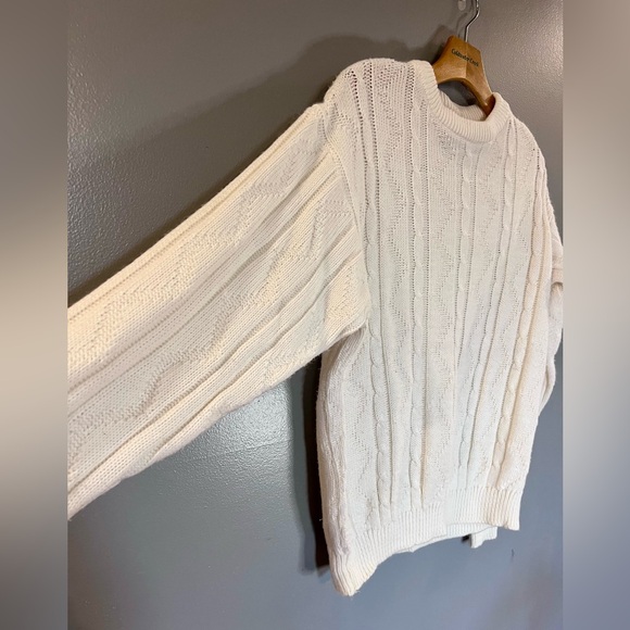 Men Christian Dior White Crewneck Cable Knit Sweater Large VTG RARE-Made in USA - Picture 4 of 4